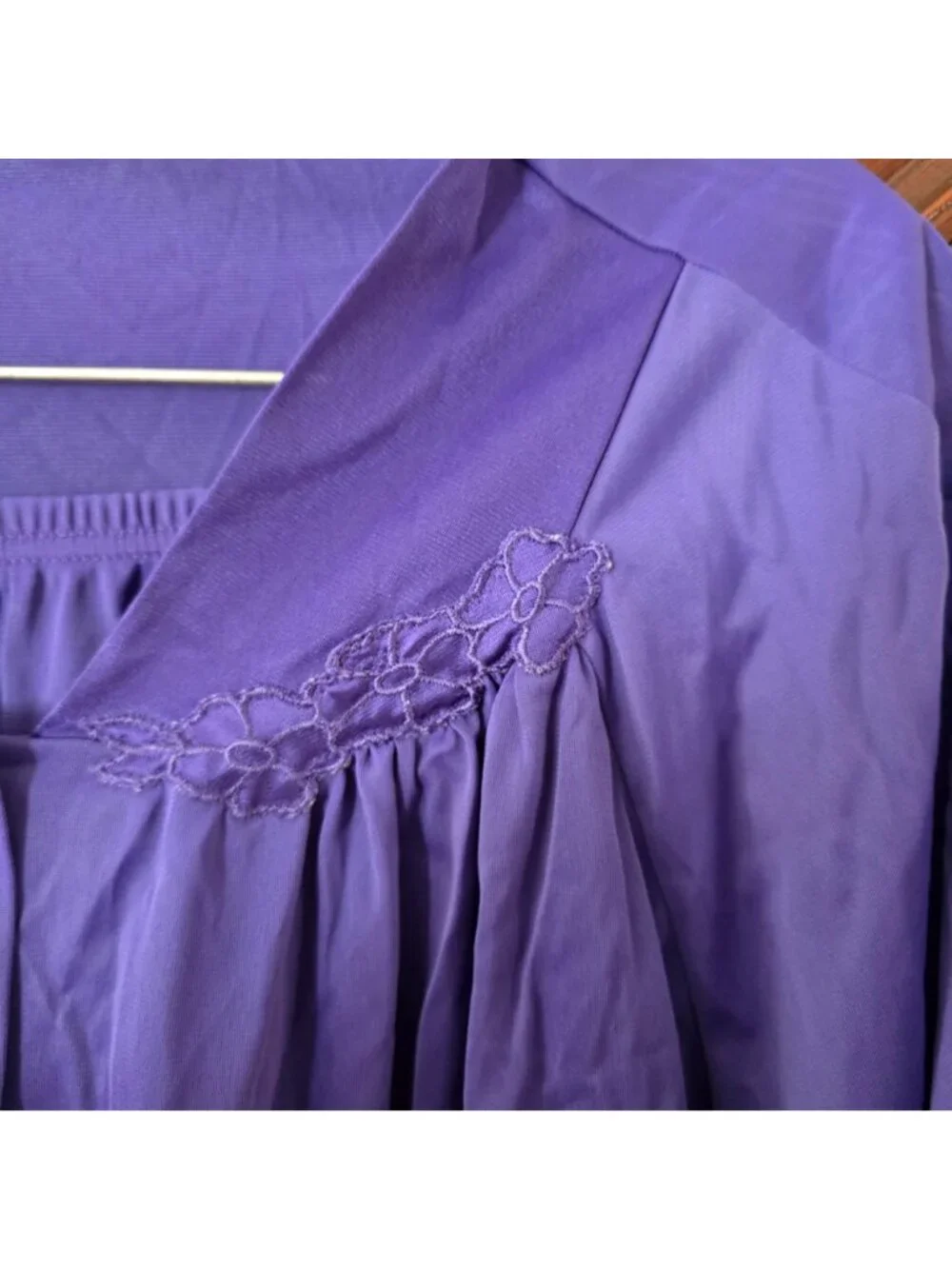 Vanity Fair Purple Button-Up Pajama Set Embroidered Detail XL Made In USA
